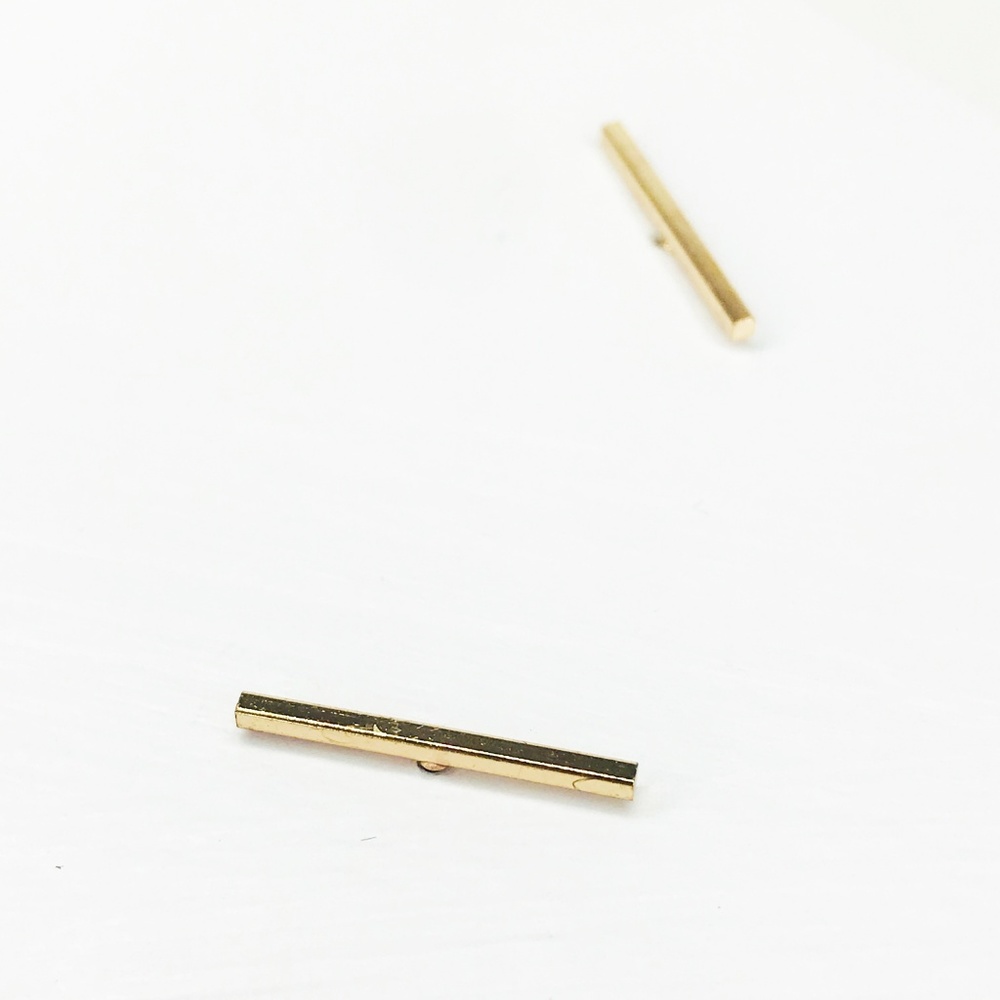 Gold Bar Stud Earrings - Picture 3 of 8